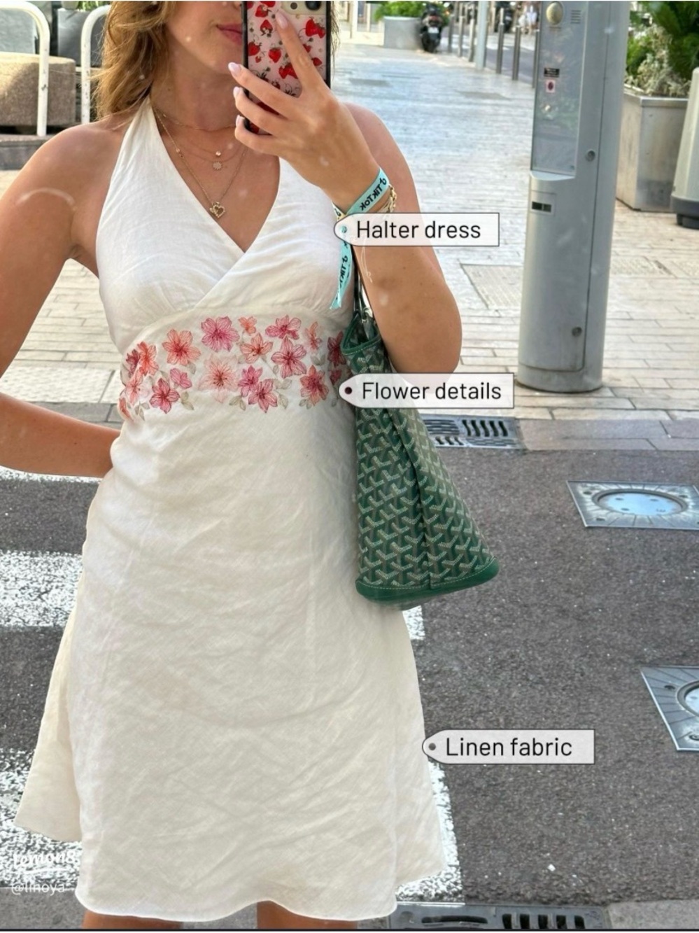 Ann Taylor White Linen Fairy Garden Halter Dress w/Pink Embroidered Flowers